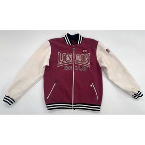Vintage 90s London England Jacket Womens Medium Full Zip Embroidered Sweatshirt